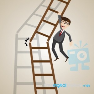 cartoon-businessman-on-broken-ladder-100261344